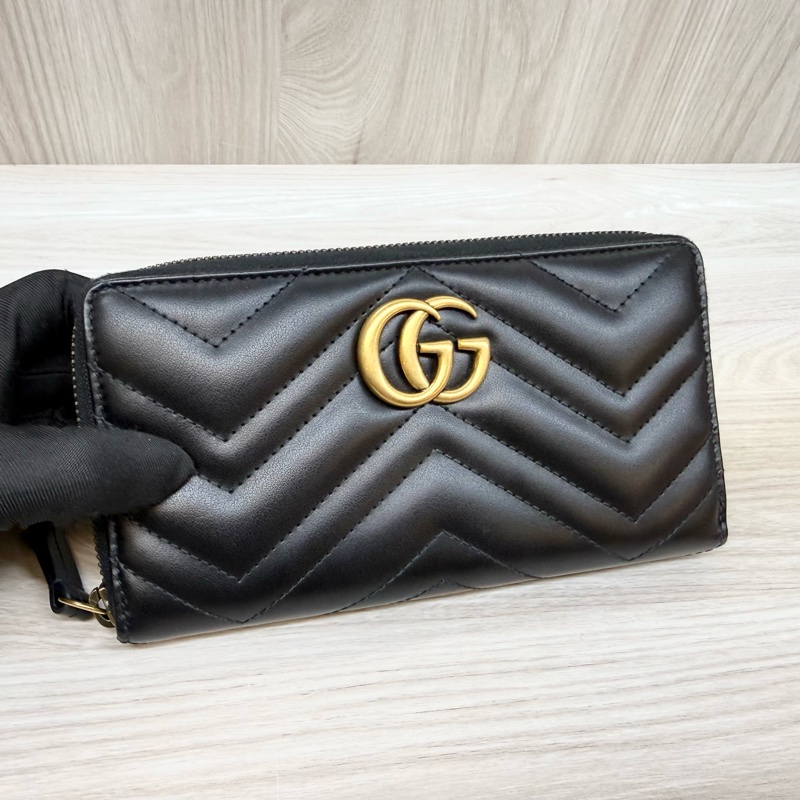 GUCCI黑金 GG marmont 拉鍊長夾443123-7