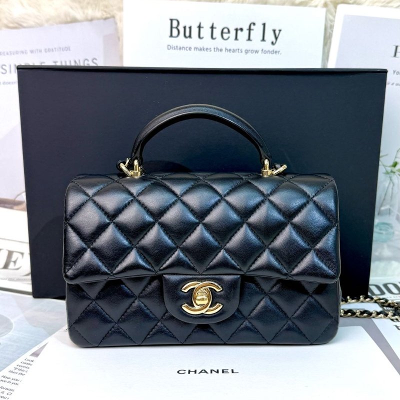Chanel CF HANDLE黑色 菱格紋 羊皮 20 帶手柄-0