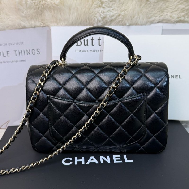 Chanel CF HANDLE黑色 菱格紋 羊皮 20 帶手柄-1