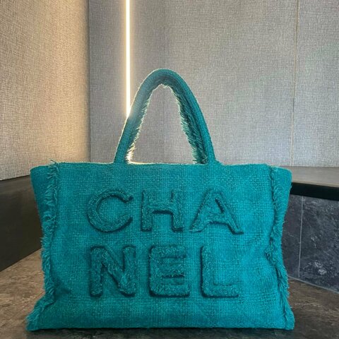 CHANEL 毛呢大購物包 綠色