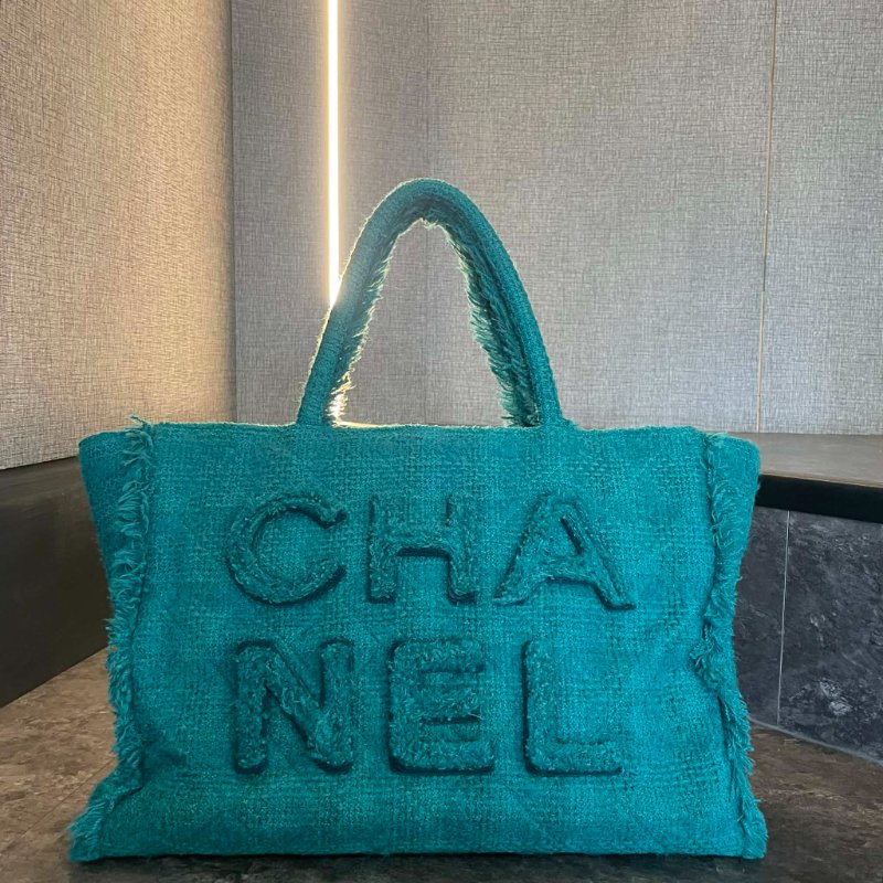 CHANEL 毛呢大購物包 綠色-0