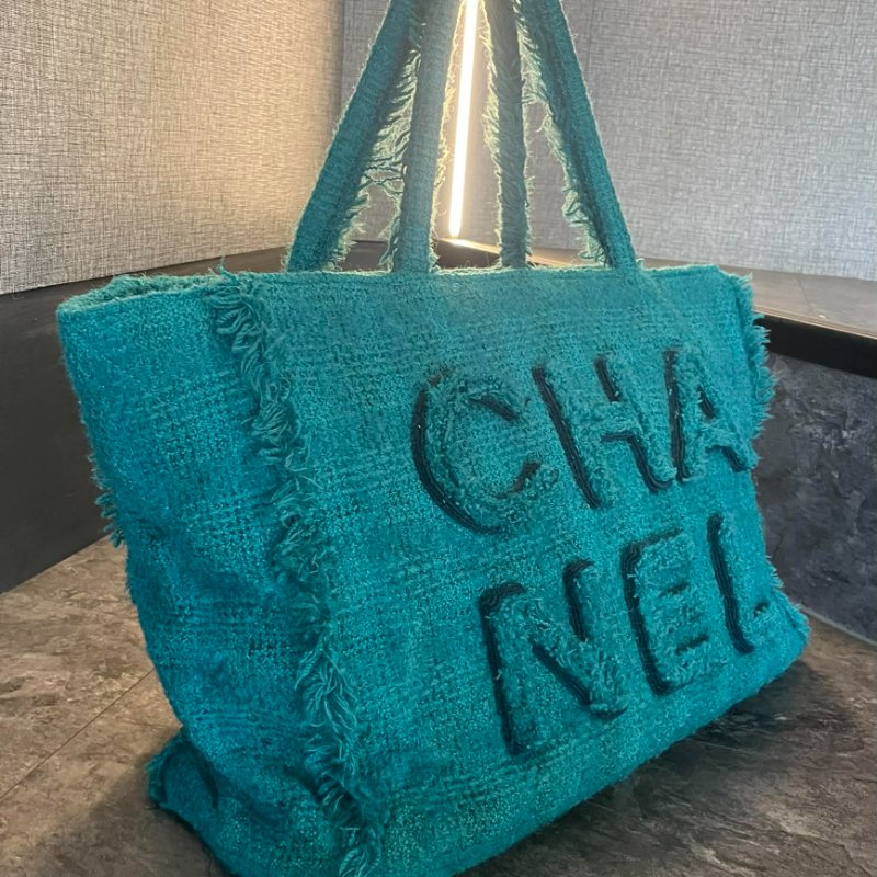 CHANEL 毛呢大購物包 綠色-1