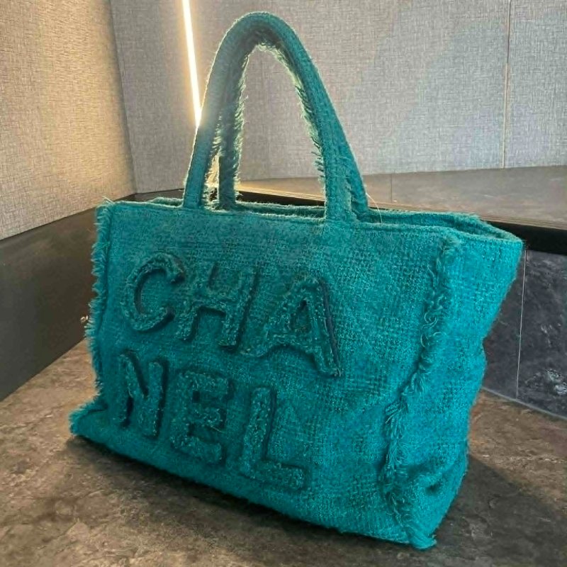 CHANEL 毛呢大購物包 綠色-2