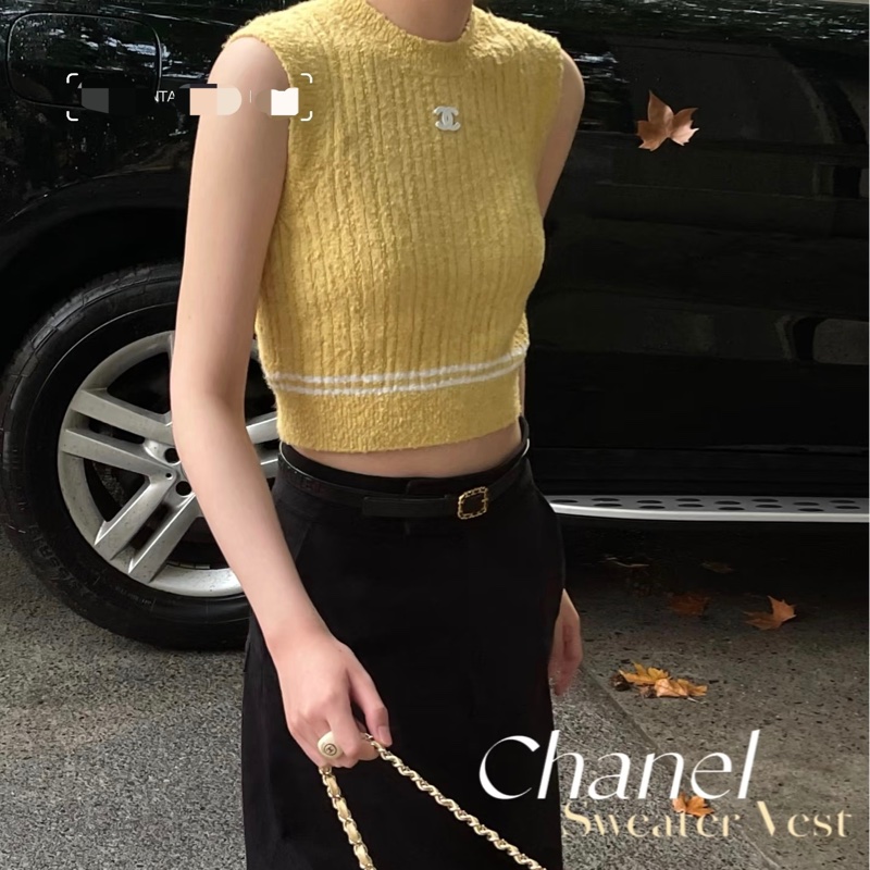 CHANEL檸檬黃雙C標誌針織馬甲-1