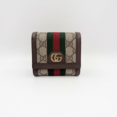 GUCCI - gg老花拼綠紅綠ophidia下蓋短夾