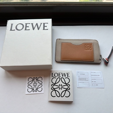 LOEWE Coin cardholder 零錢 卡夾 C660Z40X07 焦糖拚沙色拉鍊卡夾 原廠盒子