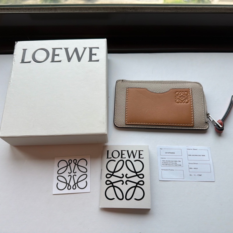 LOEWE Coin cardholder 零錢 卡夾 C660Z40X07 焦糖拚沙色拉鍊卡夾 原廠盒子-0