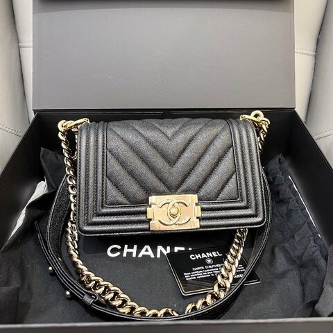 近新品 香奈兒/Chanel LEBOY小號v紋 荔枝紋牛皮