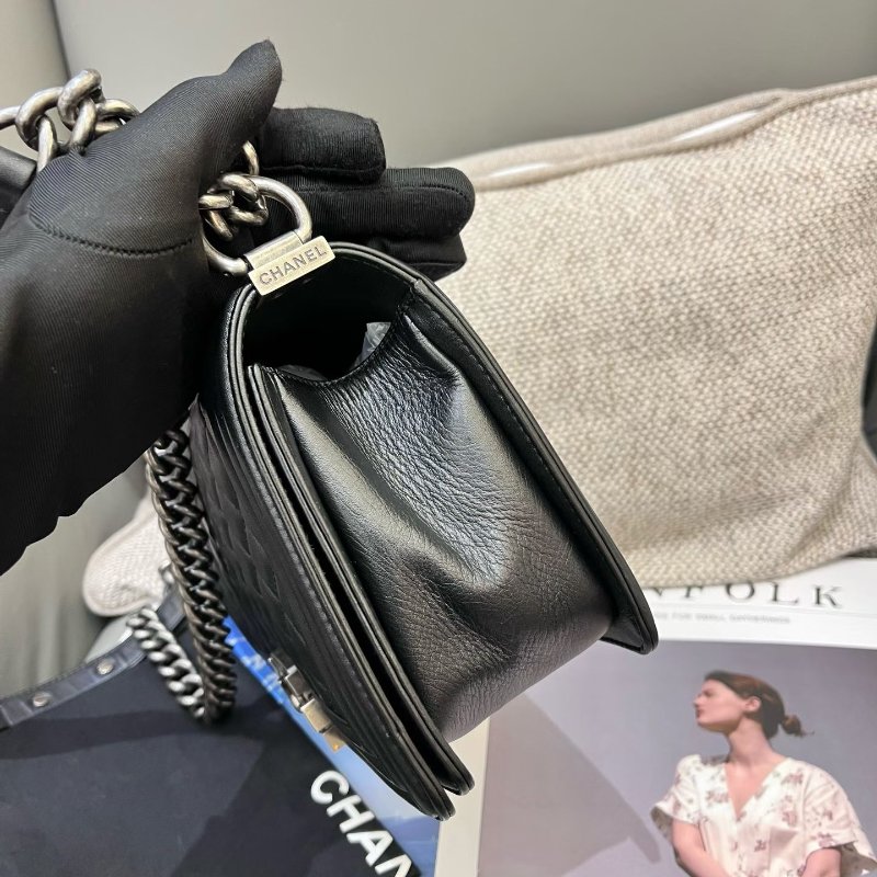 香奈兒/Chanel LEBOY中號黑銀牛皮肩背斜背包-3