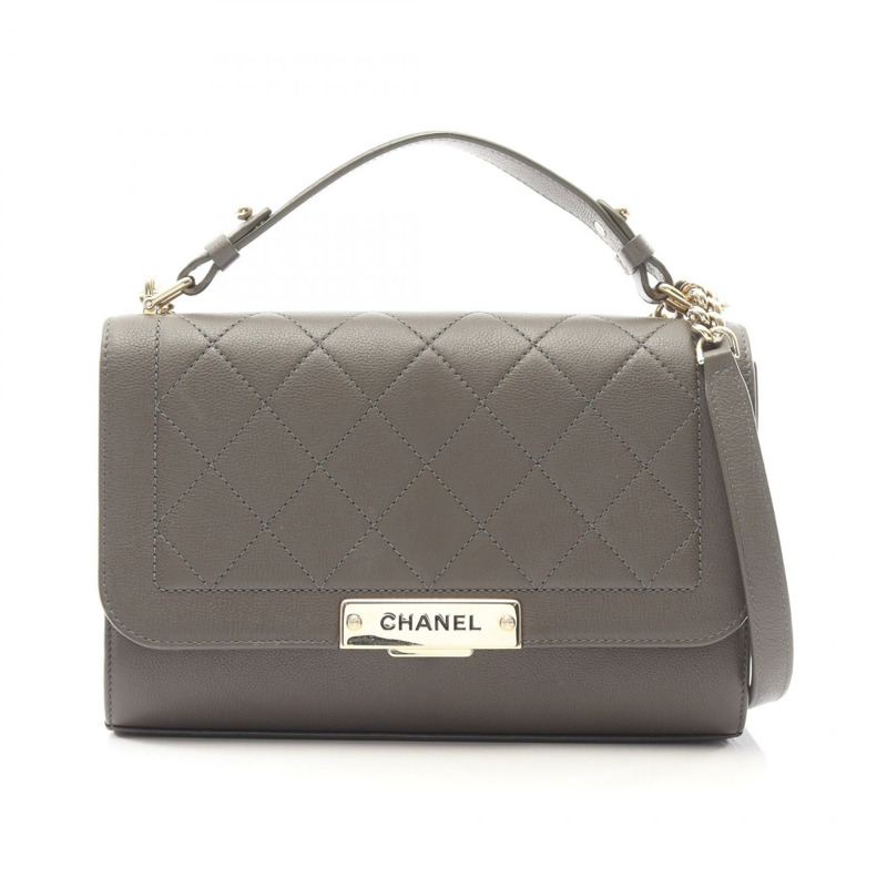 香奈兒 (CHANEL) 絎縫鏈條肩背斜背包 小牛皮 卡其色 金色五金 二手 CC-0