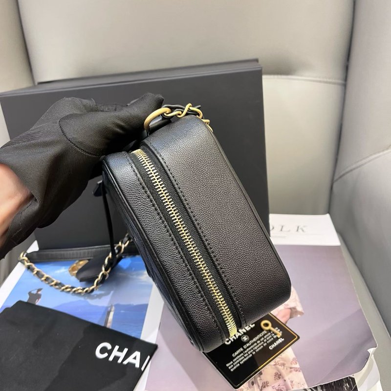 香奈兒/Chanel vanity case 黑金荔枝紋牛皮相機包 中號-3