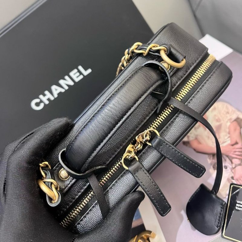 香奈兒/Chanel vanity case 黑金荔枝紋牛皮相機包 中號-4