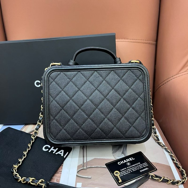 香奈兒/Chanel vanity case 黑金荔枝紋牛皮相機包 中號-6