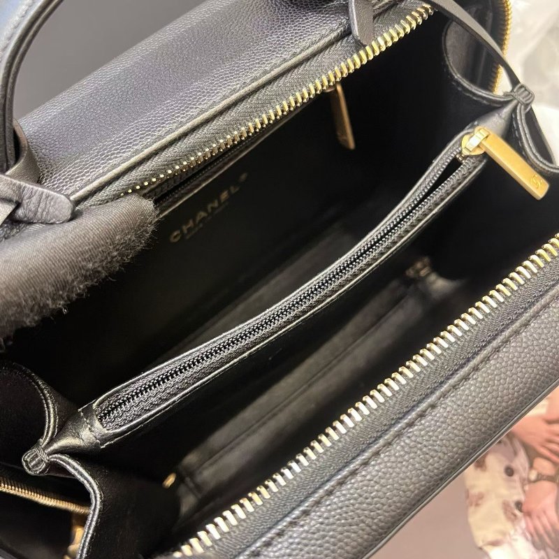 香奈兒/Chanel vanity case 黑金荔枝紋牛皮相機包 中號-8