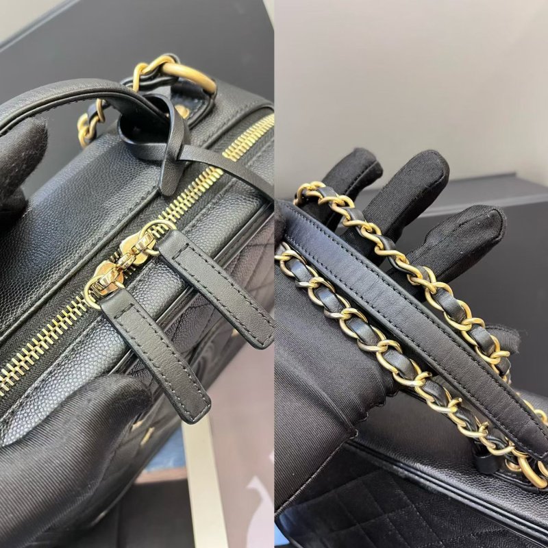 香奈兒/Chanel vanity case 黑金荔枝紋牛皮相機包 中號-9