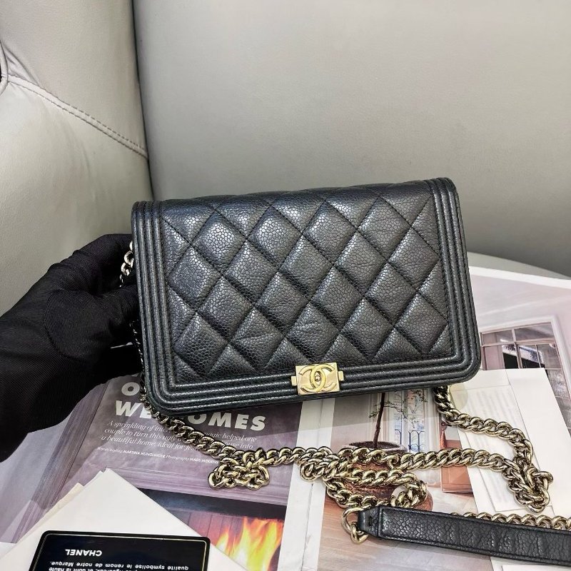 香奈兒/Chanel LEBOY黑金荔枝紋woc 荔枝皮淡金扣-0