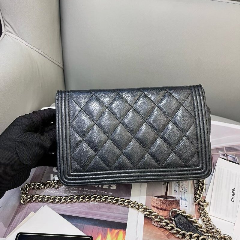 香奈兒/Chanel LEBOY黑金荔枝紋woc 荔枝皮淡金扣-1
