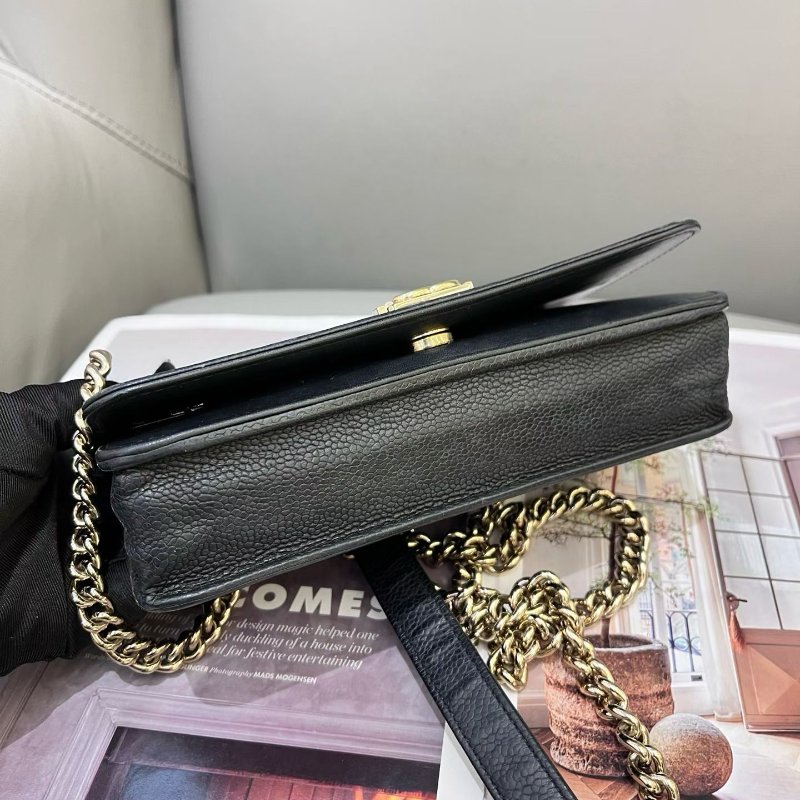 香奈兒/Chanel LEBOY黑金荔枝紋woc 荔枝皮淡金扣-4