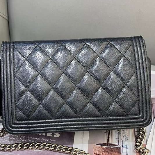 香奈兒/Chanel LEBOY黑金荔枝紋woc 荔枝皮淡金扣-6