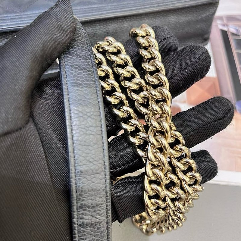 香奈兒/Chanel LEBOY黑金荔枝紋woc 荔枝皮淡金扣-9