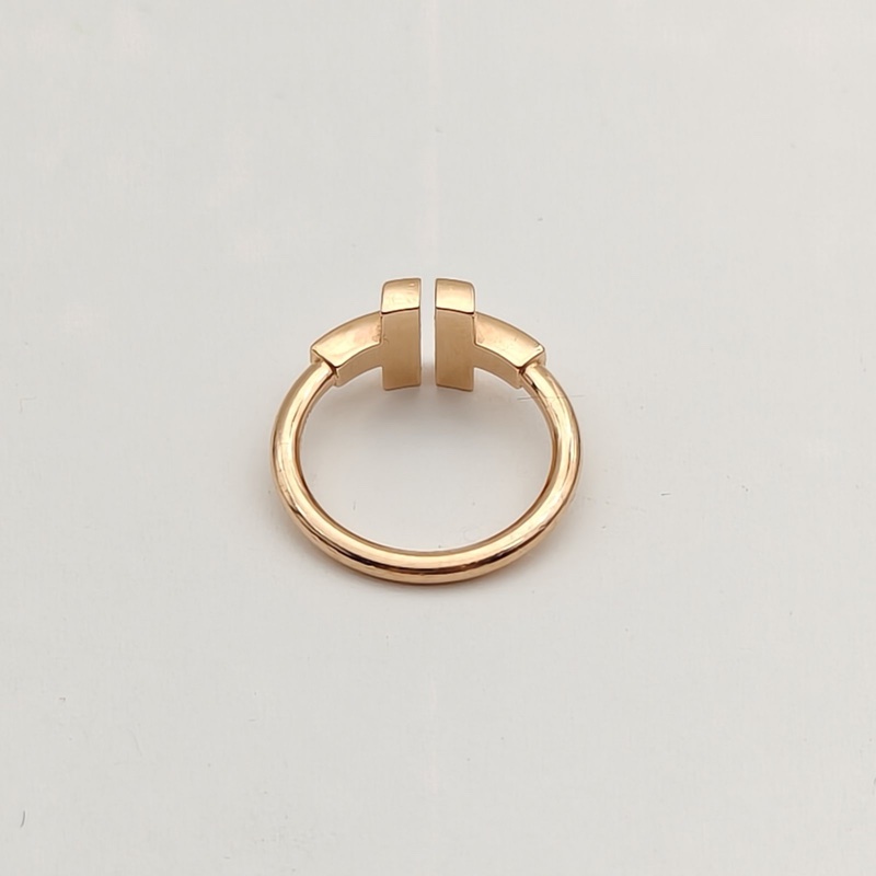 TIFFANY&CO TiffanyT半鑽半貝母線圈戒指18K玫瑰金/鑽石/白貝母51-3