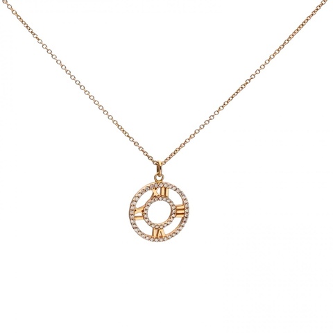 TIFFANY&CO 18K玫瑰金鑽石Atlas羅馬數字滿鑽圓環項鏈