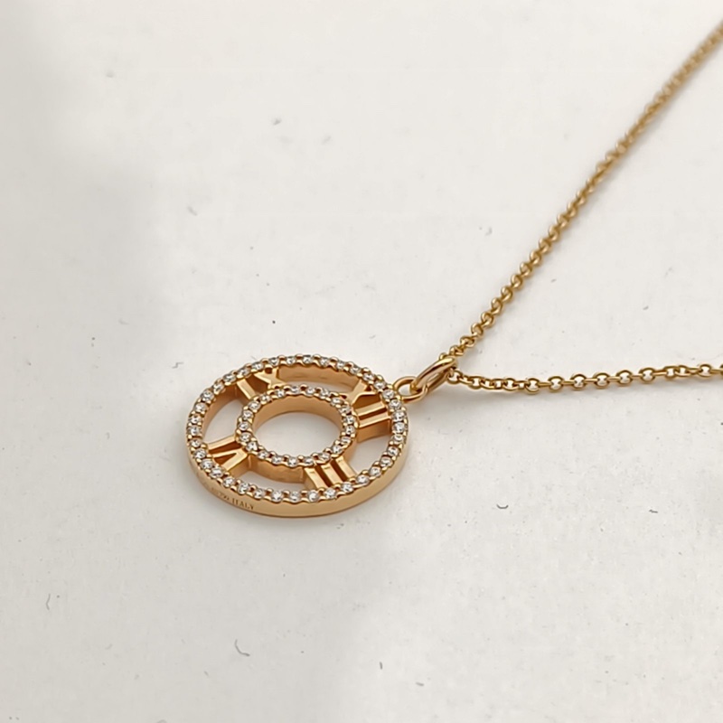 TIFFANY&CO 18K玫瑰金鑽石Atlas羅馬數字滿鑽圓環項鏈-1