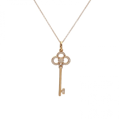 TIFFANY&CO TiffanyKeys皇冠鑰匙項鏈中號半鑽18K玫瑰金/鑽石