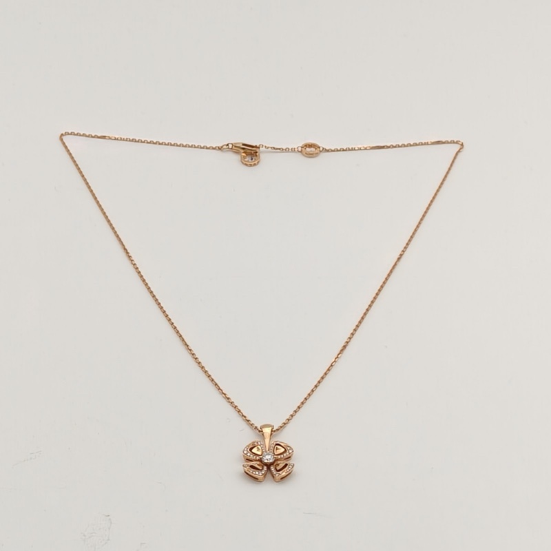 BVLGARI 18K玫瑰金鑽石Fiorever系列詠綻四葉草項鏈-4