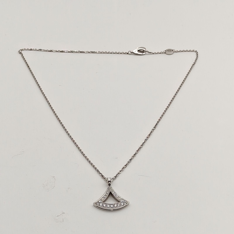 BVLGARI 18K白金鑽石大號滿鑽Divas扇子鏤空項鏈-4