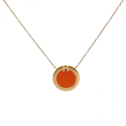 TIFFANY&CO 18K黃金鑽石紅玉髓TiffanyT雙T圈形項鏈大號
