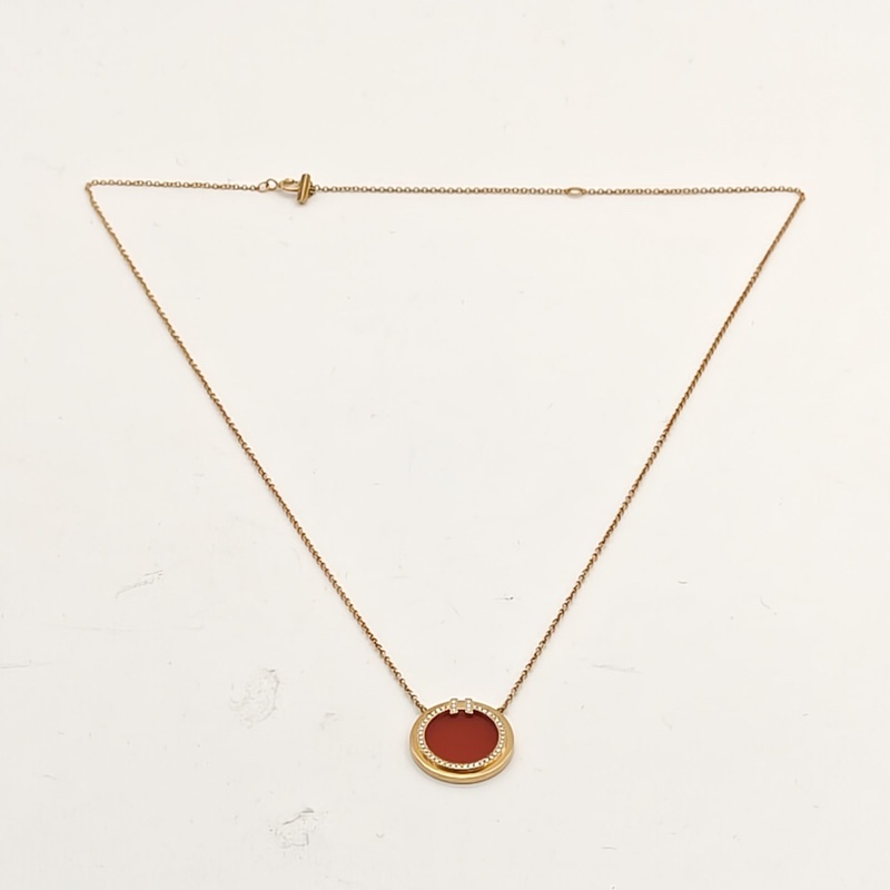 TIFFANY&CO 18K黃金鑽石紅玉髓TiffanyT雙T圈形項鏈大號-4