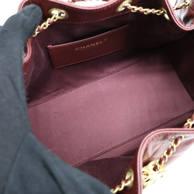 酒紅色 菱格紋 牛皮 25 小型 鍊帶 肩背包【CHANEL 香奈兒】 AS5293-2