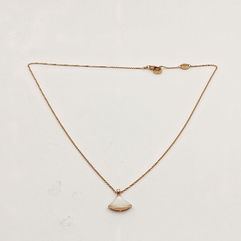 BVLGARI DIVASDREAM單鑽小扇子項鏈18K玫瑰金/鑽石/白貝母-4