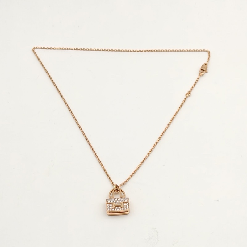 HERMES AmulettesConstance康康項鏈滿鑽新扣18K玫瑰金/鑽石-4