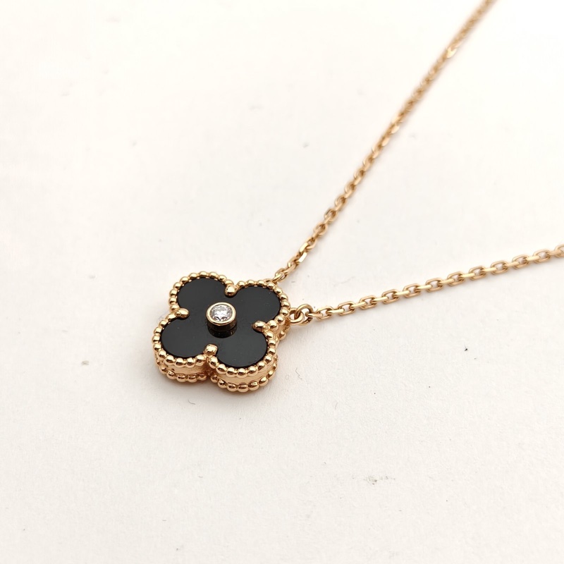 VAN CLEEF&ARPELS VintageAlhambra中號單花項鏈2016年聖誕18K玫瑰金/鑽石/縞瑪瑙-1