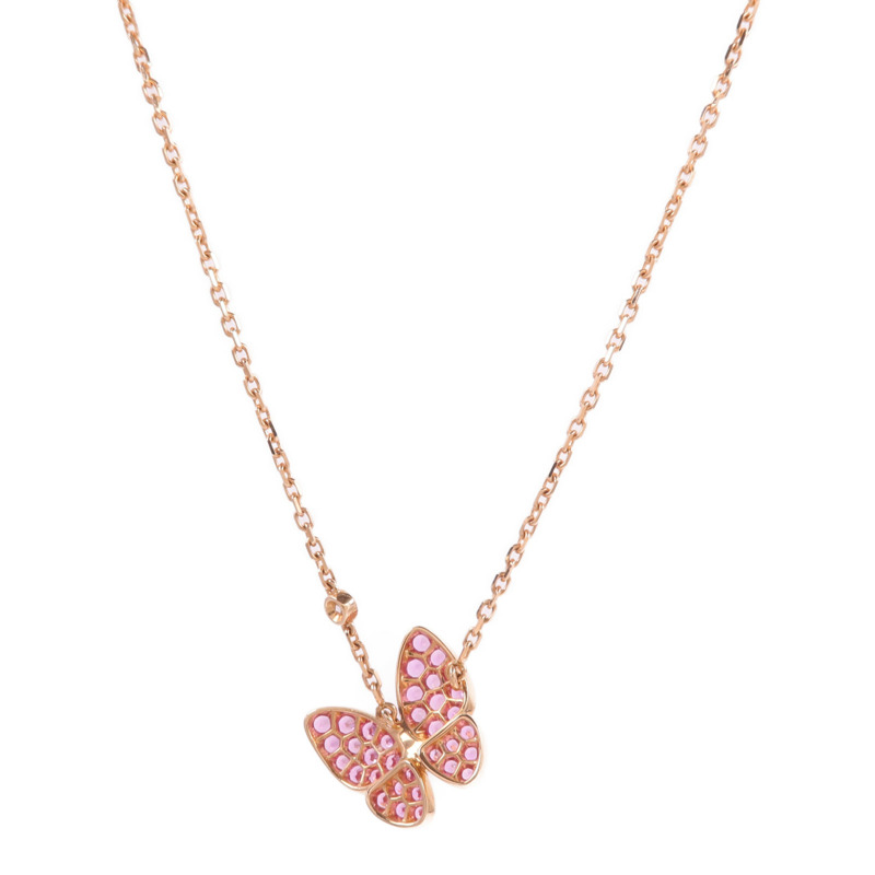 Van Cleef & Arpels 18K玫瑰金/白金Two Butterfly Pendant粉紅色藍寶石/鑽石項鍊-1