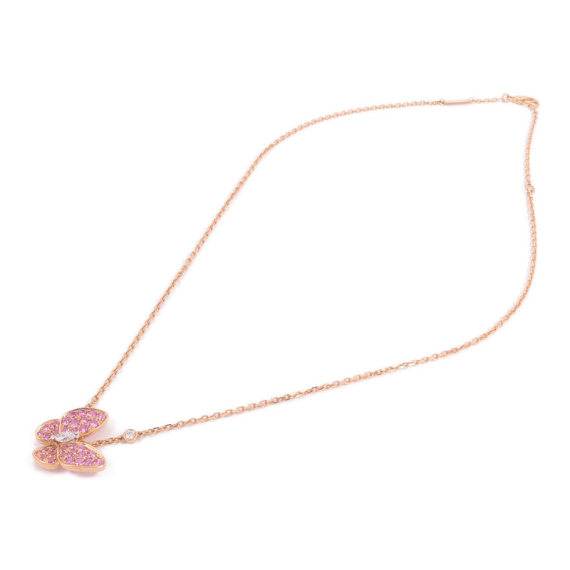 Van Cleef & Arpels 18K玫瑰金/白金Two Butterfly Pendant粉紅色藍寶石/鑽石項鍊-3