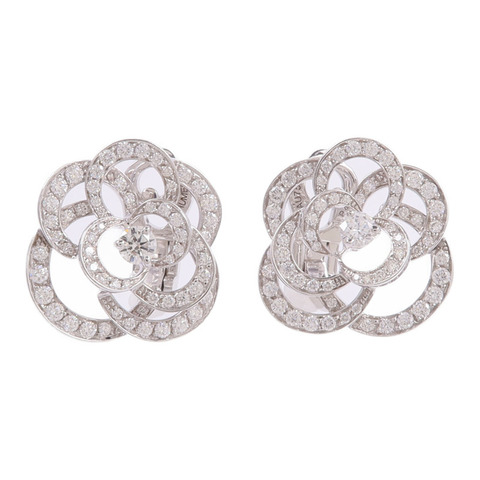 CHANEL 18K白金Fil De Camelia Earrings鑽石耳環