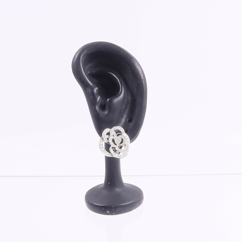 CHANEL 18K白金Fil De Camelia Earrings鑽石耳環-6