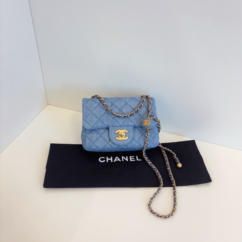 99✨ Chanel香奈兒 牛仔CF金球方胖子 斜背包 芯片款-1