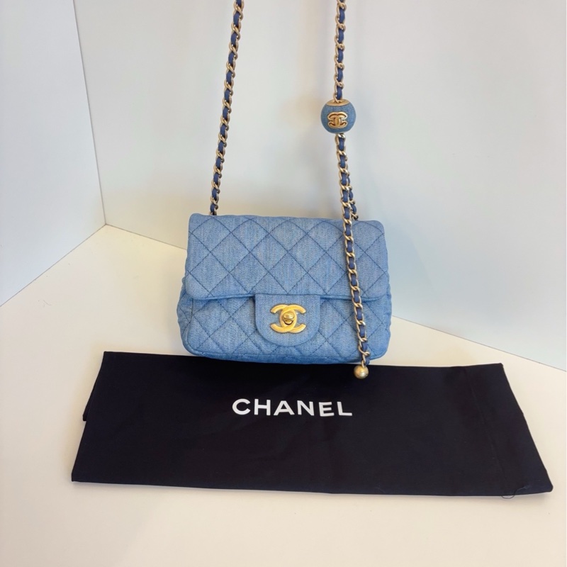 99✨ Chanel香奈兒 牛仔CF金球方胖子 斜背包 芯片款-4