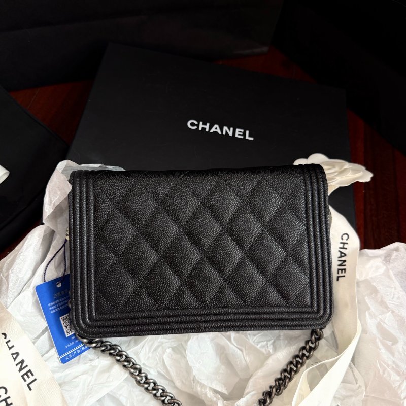 全新品 香奈兒/Chanel leboy繫列黑銀荔枝皮woc鏈條包 芯片款-1