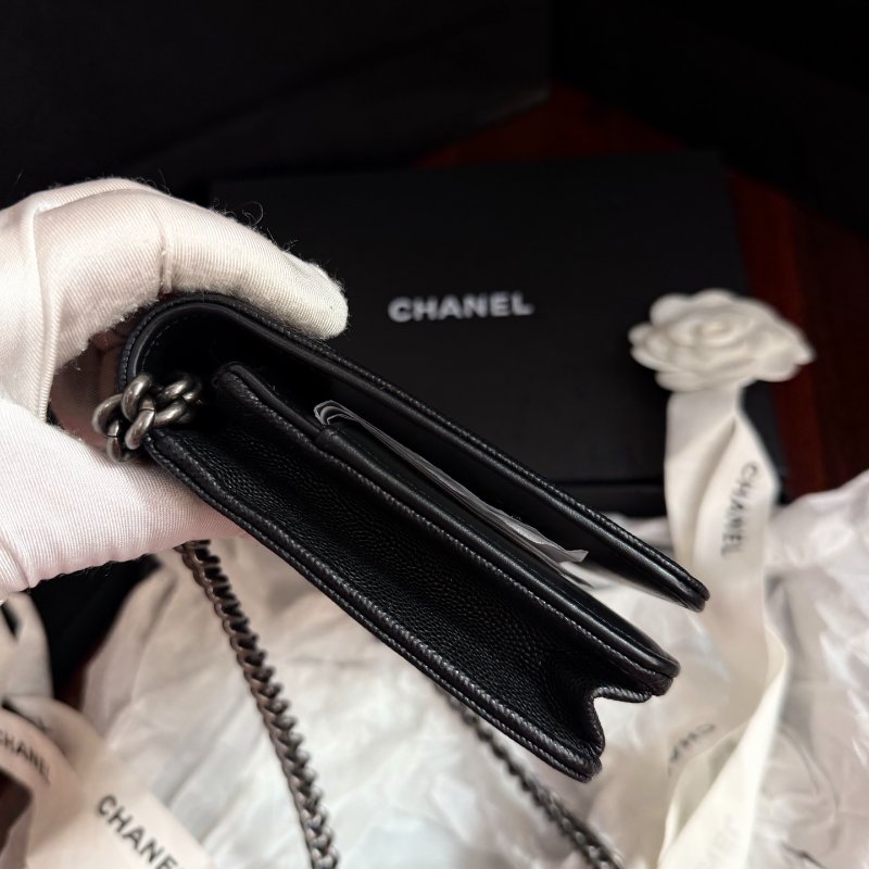 全新品 香奈兒/Chanel leboy繫列黑銀荔枝皮woc鏈條包 芯片款-2
