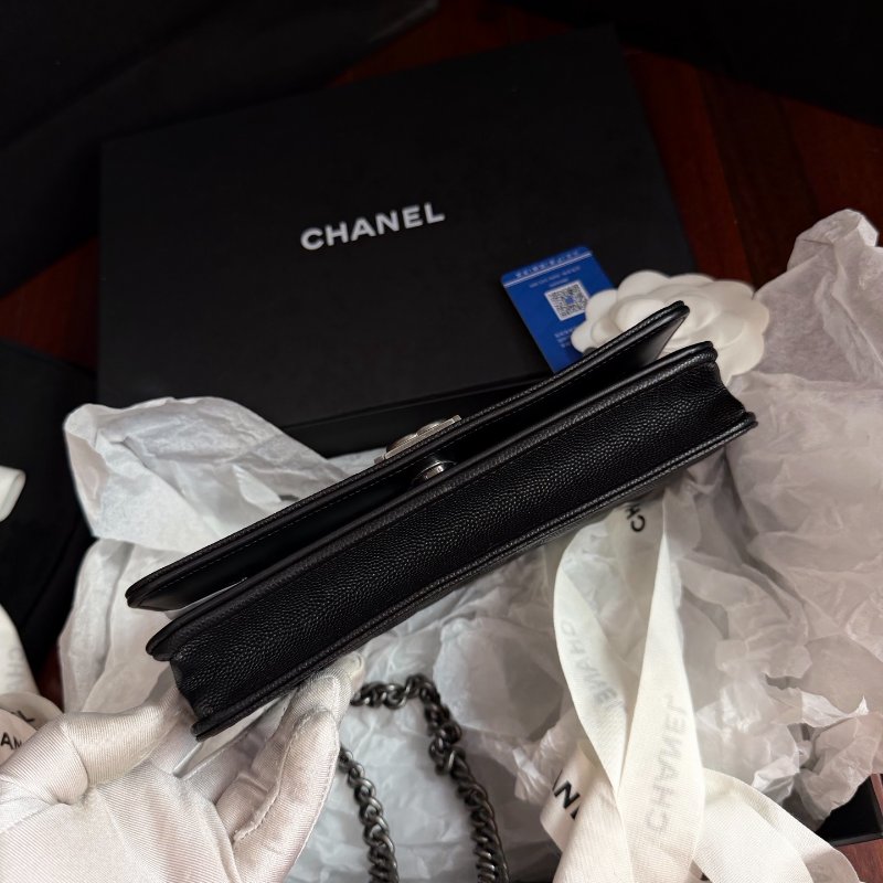 全新品 香奈兒/Chanel leboy繫列黑銀荔枝皮woc鏈條包 芯片款-7