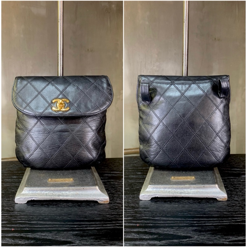 香奈兒黑色經典菱格雙絎縫腰包（With Belt 附原裝腰帶） Chanel Vintage Belt Bag With 24k CC Turn Lock In Black-1
