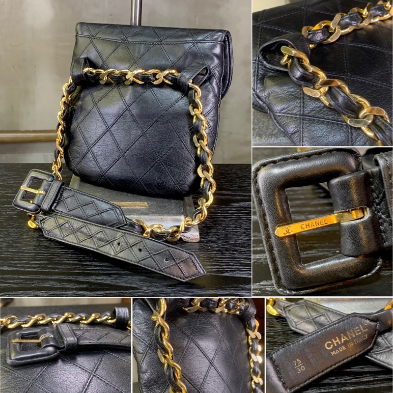 香奈兒黑色經典菱格雙絎縫腰包（With Belt 附原裝腰帶） Chanel Vintage Belt Bag With 24k CC Turn Lock In Black-5
