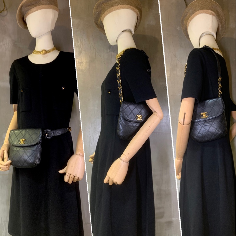 香奈兒黑色經典菱格雙絎縫腰包（With Belt 附原裝腰帶） Chanel Vintage Belt Bag With 24k CC Turn Lock In Black-7