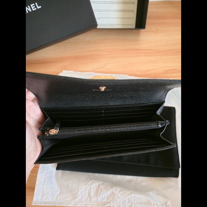 CHANEL Boy 黑金菱格紋小牛皮長夾-5