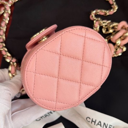 閒置新 香奈兒/Chanel 樹脂Mini化粧盒 粉色羊皮鏈條斜背包-2